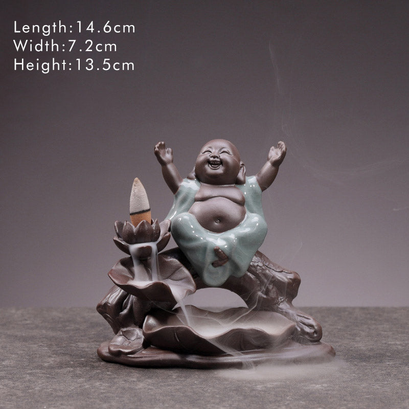Buddha Stones Mały Mnich Ceramiczny Lotos Błogosławieństwo Kadzielnica Dekoracja