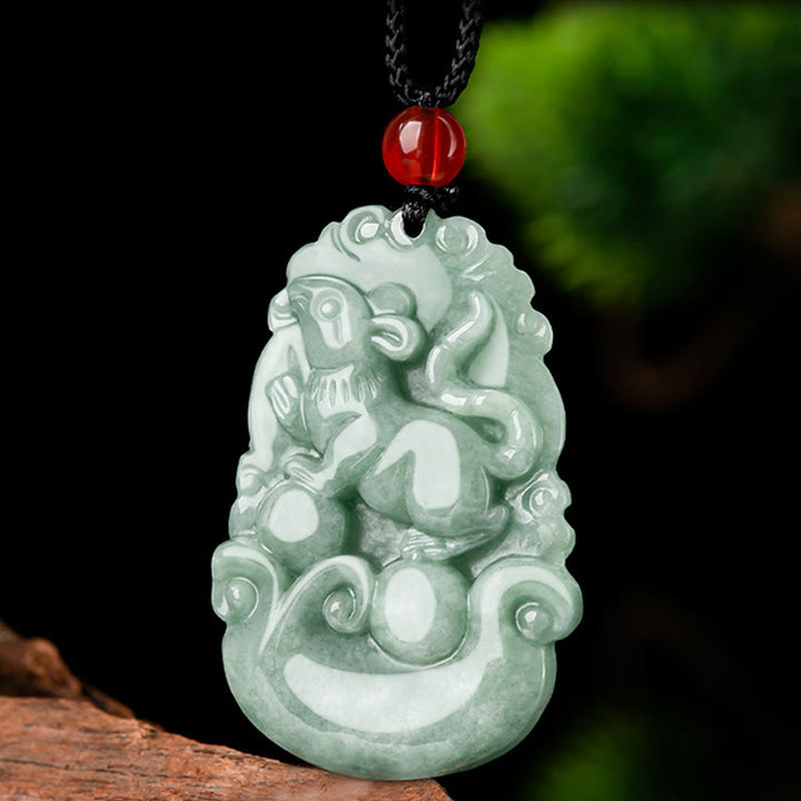 Buddha Stones Naturalny Zielony Jadeit 12 Chiński Zodiak Szczęście Dobrobyt Naszyjnik Wisiorek - image 3