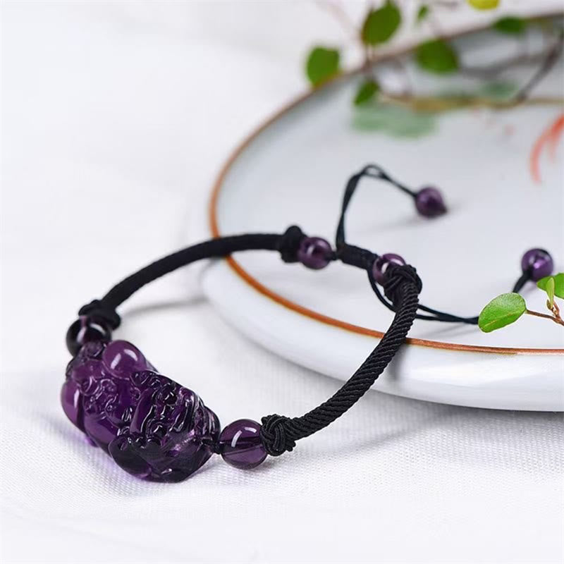 Buddha Stones Naturalny Obsydian Ametyst Cytryn PiXiu Cooper Moneta Bogactwo Bransoletka