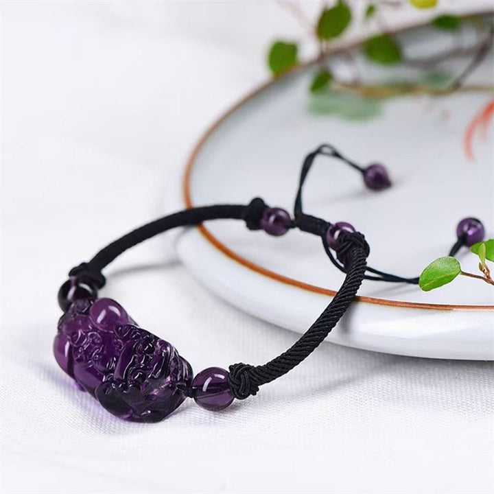 Buddha Stones Naturalny Obsydian Ametyst Cytryn PiXiu Cooper Moneta Bogactwo Bransoletka