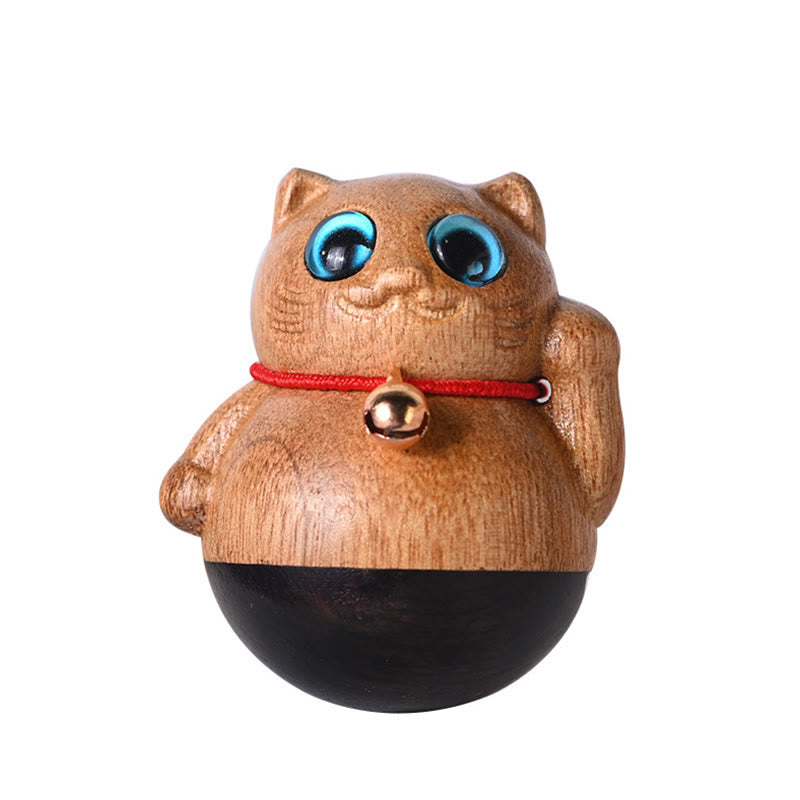 Buddha Stones Miniaturowy Szczęśliwy Kot Kociak Phoebe Zhennan Drewno Błogosławieństwo Dekoracja - image 23