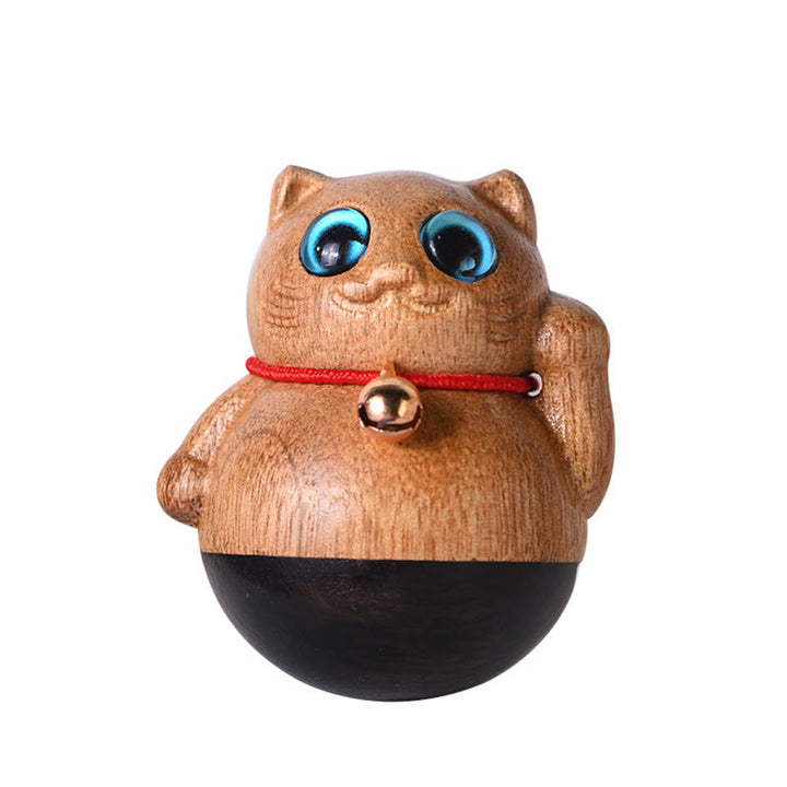 Buddha Stones Miniaturowy Szczęśliwy Kot Kociak Phoebe Zhennan Drewno Błogosławieństwo Dekoracja - image 23