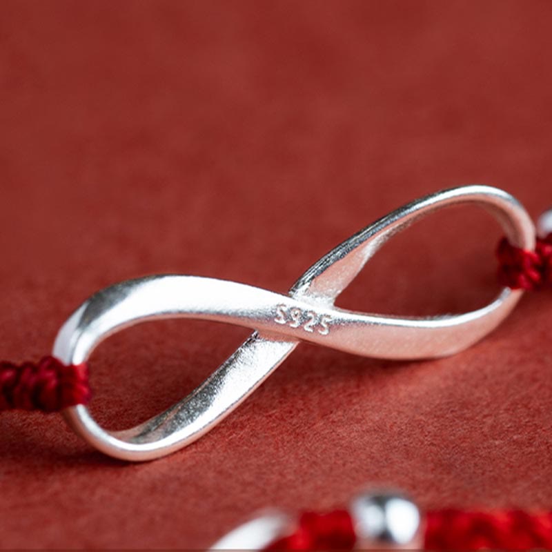 Buddha Stones 925 Srebro Sterlingowe Endless Knot Protection Luck Bransoletka z czerwonego sznurka Anklet