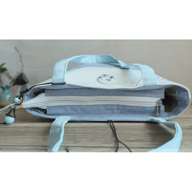 Kwiat gruszy śliwka brzoskwiniowy kwiat bambus haft płótno duża pojemność torba na ramię torba typu tote - image 12