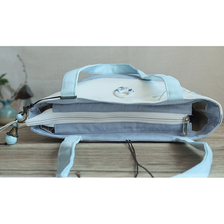 Kwiat gruszy śliwka brzoskwiniowy kwiat bambus haft płótno duża pojemność torba na ramię torba typu tote - image 12