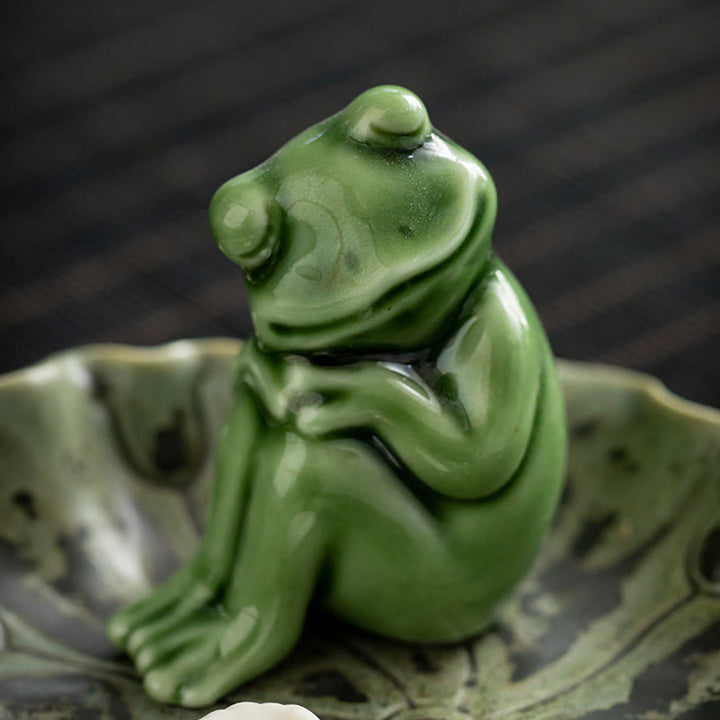 Buddha Stones Liść Medytacja Żaba Wzór Uzdrawiający Ceramiczny Kadzielnica Dekoracja