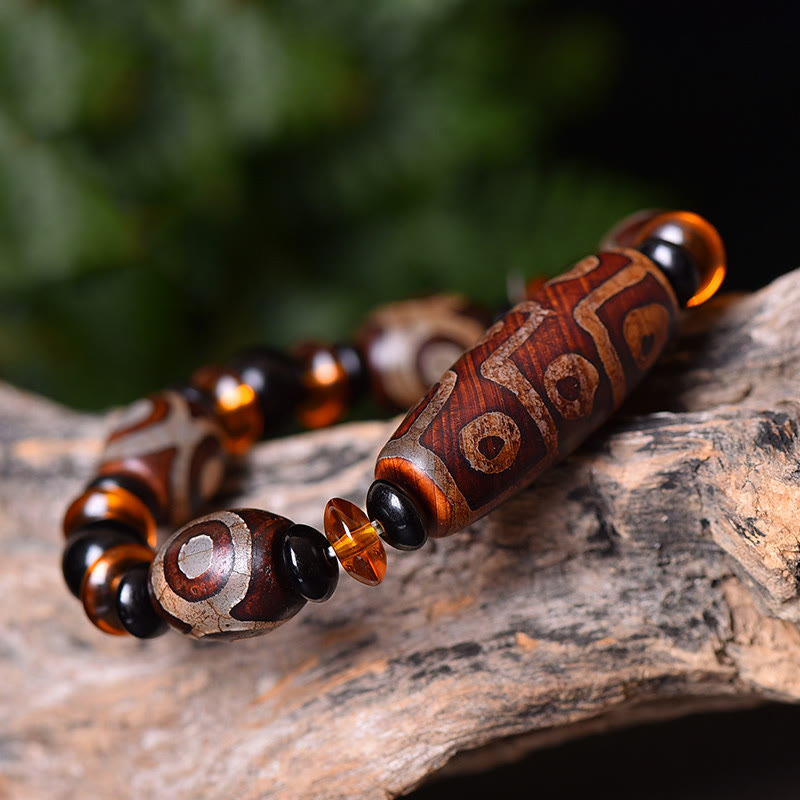 Buddha Stones Tybetańskie Retro Naturalne Dziewięciooczne Dzi Koraliki Bransoletka Błogosławieństwa