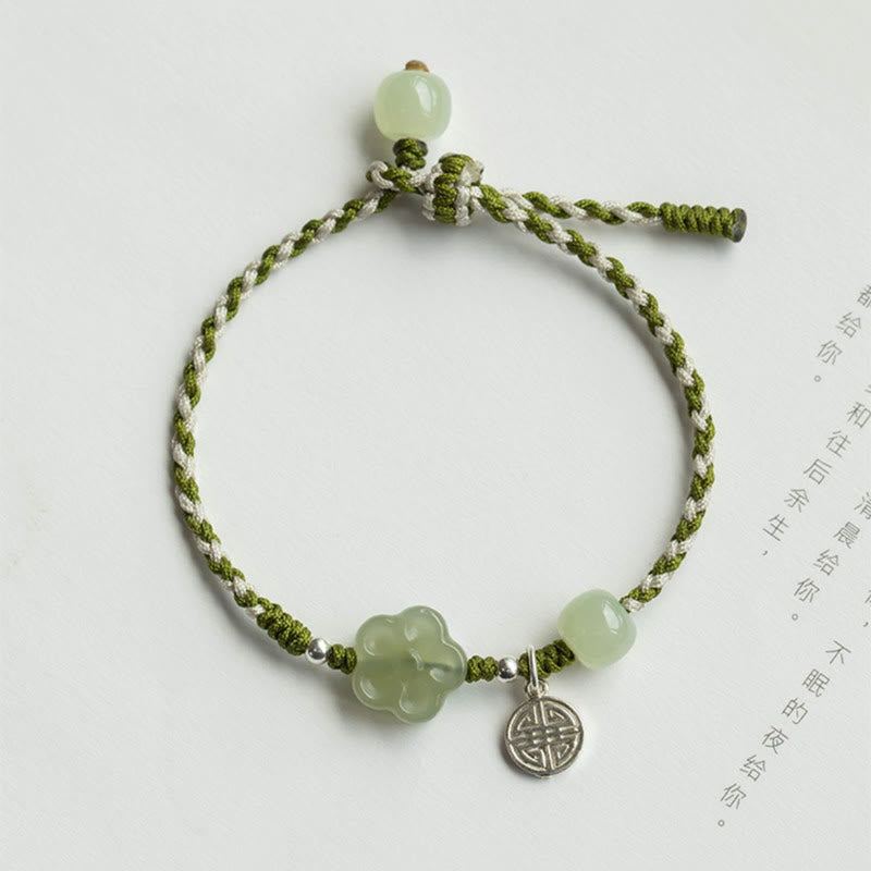 Buddha Stones Ręcznie Robione Plum Blossom Kwiat Jadeit Szczęście Dobrobyt Bransoletka Pleciona