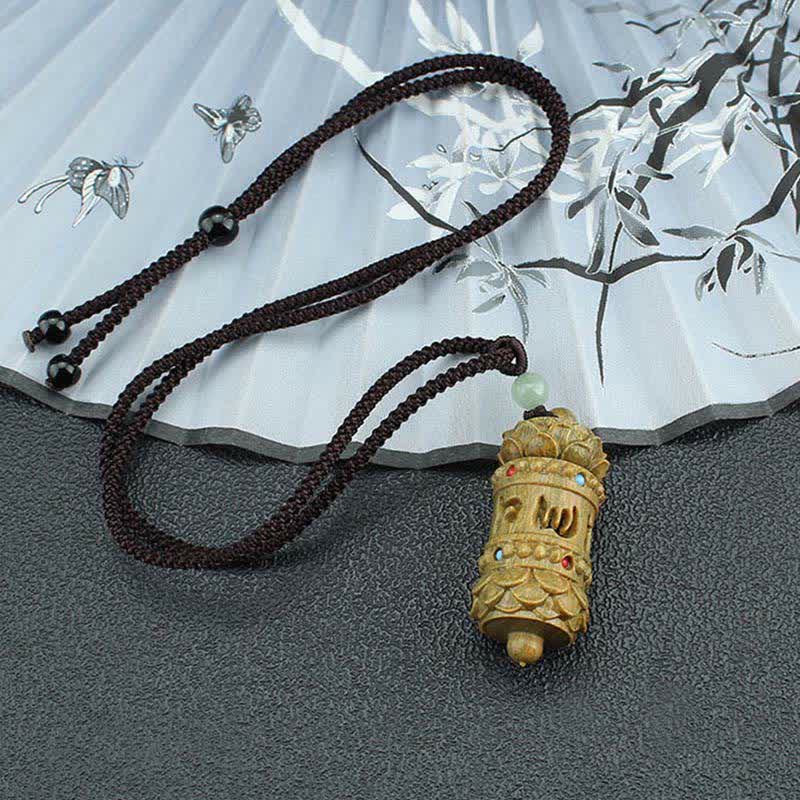 Buddha Stones Tybet Zielony Sandałowiec Palisander Om Mani Padme Hum Lotus Pozytywny Uspokajający Naszyjnik Wisiorek - image 4