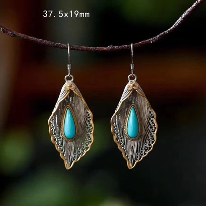 Kolczyki wiszące z Buddha Stones 925 ze srebra próby 925 i wzorem liścia Bodhi