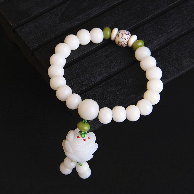 Bransoletka szczęścia z naturalnych białych nasion Bodhi z Buddha Stones Lotus