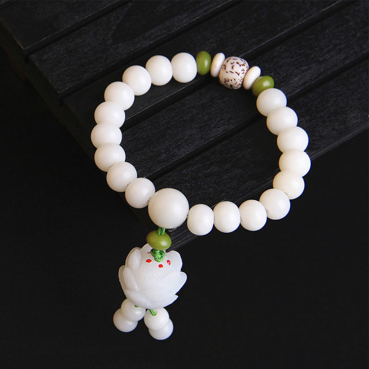 Bransoletka szczęścia z naturalnych białych nasion Bodhi z Buddha Stones Lotus
