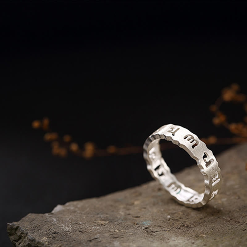 Buddha Stones Tybetańskie 925 Srebro Sterlingowe Om Mani Padme Hum Peace Hollow Ring - image 7