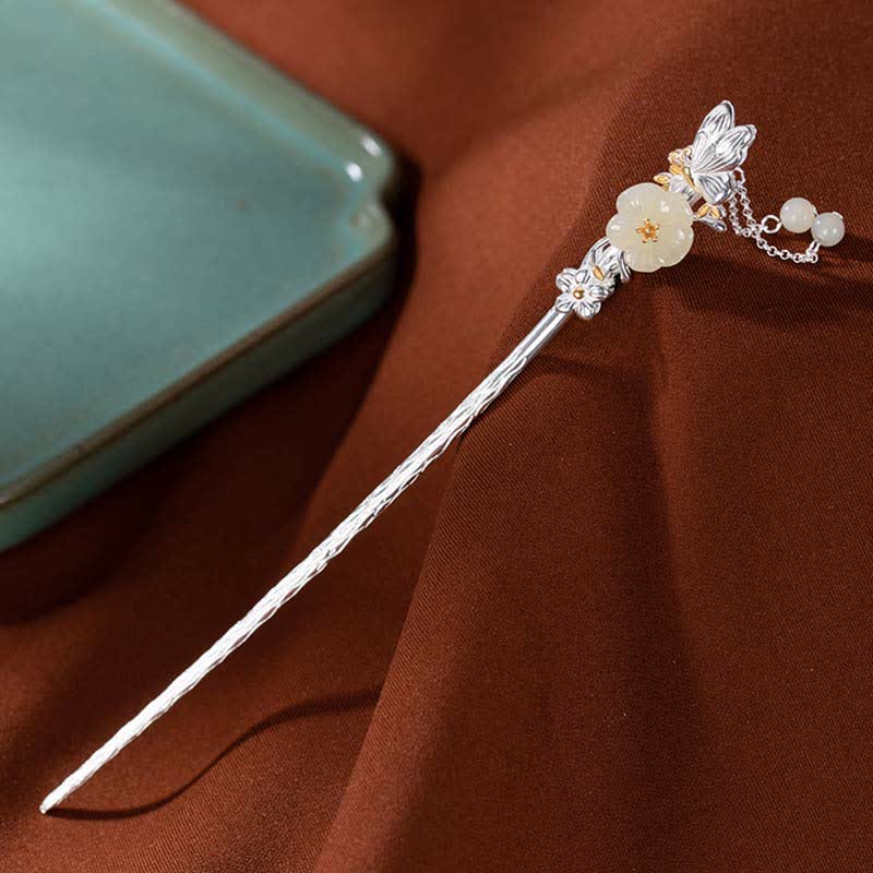 Spinka do włosów z kwiatem błogosławieństwa wykonana ze srebra próby 925 Hetian White Jade - image 14
