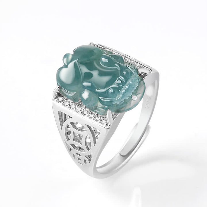 Buddha Stones 925 Srebro Sterlingowe Fengshui Bogactwo Dobrobyt Jadeit PiXiu Pierścień Szczęścia