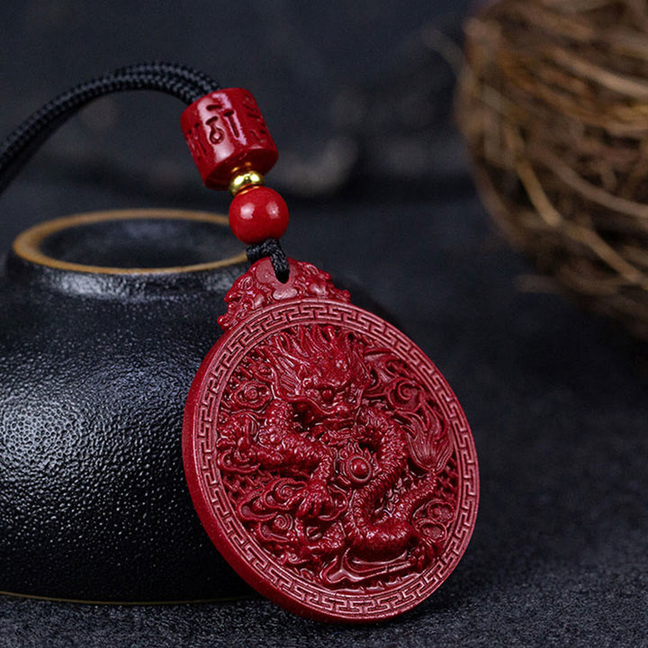Buddha Stones Rok Smoka Naturalny Cynobrowy Naszyjnik Ochronny Smoka Wisiorek