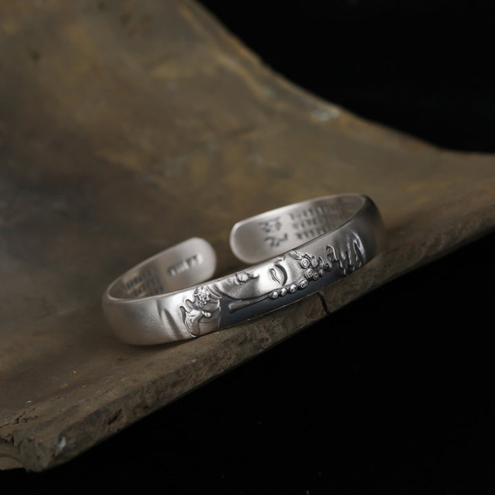 Buddha Stones 999 Srebro Sterling Głowa Buddy Serce Sutra Bransoletka Spokój