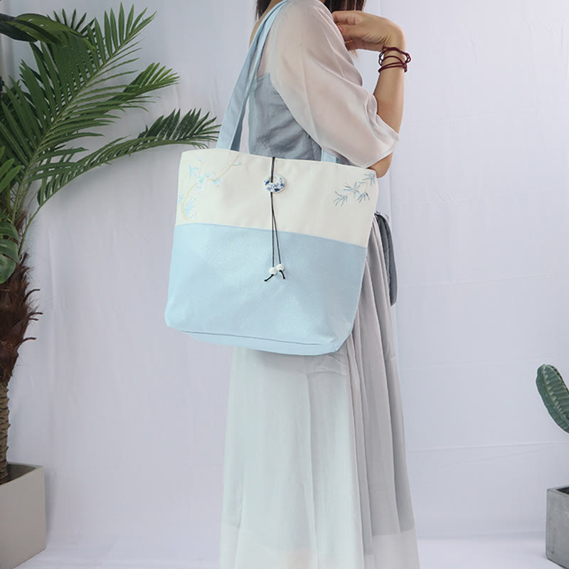 Kwiat gruszy śliwka brzoskwiniowy kwiat bambus haft płótno duża pojemność torba na ramię torba typu tote - image 26