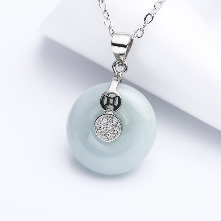 Buddha Stones 925 Srebro Sterlingowe Klamra Pokoju Jade Moneta Szczęścia Naszyjnik Wisiorek