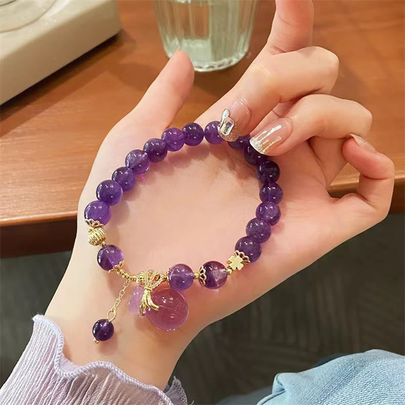Buddha Stones Naturalny Ametyst Kryształowy Worek Pieniędzy Charm Bransoletka Pozytywna