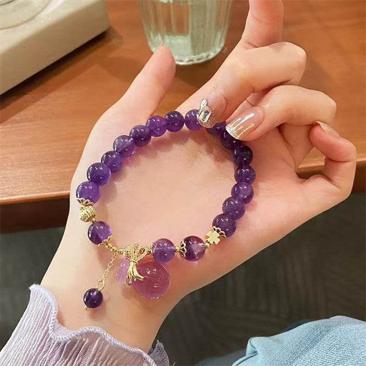 Buddha Stones Naturalny Ametyst Kryształowy Worek Pieniędzy Charm Bransoletka Pozytywna
