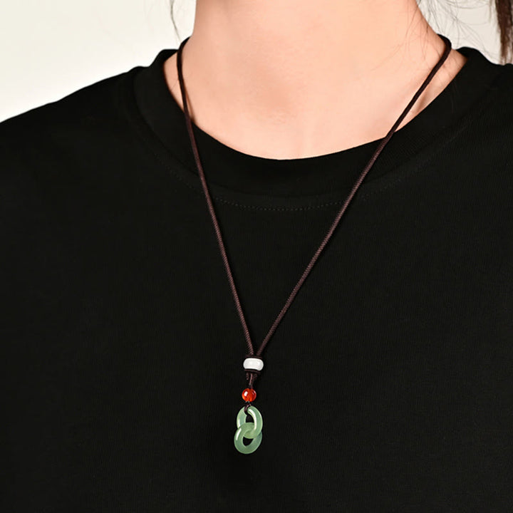 Buddha Stones Naturalny Hetian Cyan Jade Biały Jade Podwójna Klamra Pokoju Naszyjnik Sukces Wisiorek