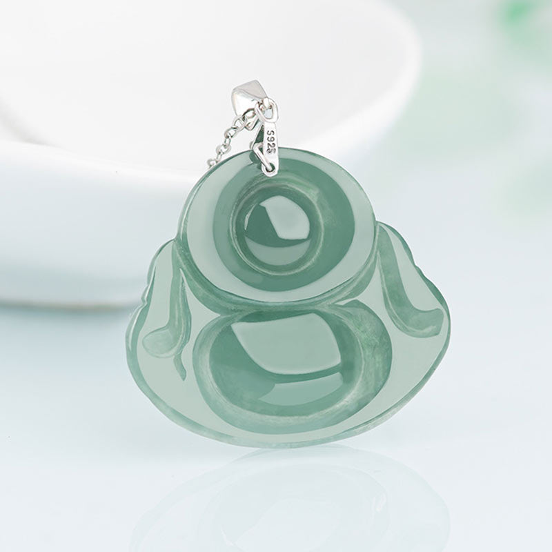 Buddha Stones 925 Srebro Sterlingowe Śmiejący się Budda Jade Ochrona Spokój Naszyjnik Łańcuszek Wisiorek - image 6