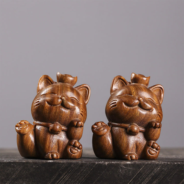 Buddha Stones Miniaturowe Zielone Sztabki Sandałowe Szczęśliwy Kot Rzeźbiony Dekoracja Biurka Pokoju - image 11