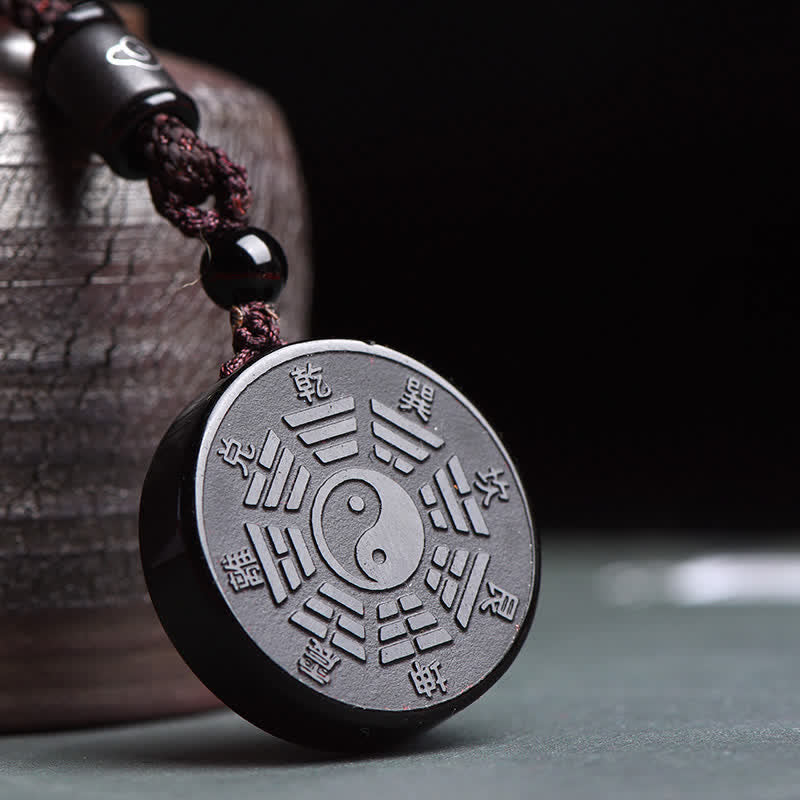 Buddha Stones Czarny Obsydian Bagua Yin Yang Siła Naszyjnik Wisiorek - Czarny obsydian (oczyszczenie ♥ transformacja) - image 1