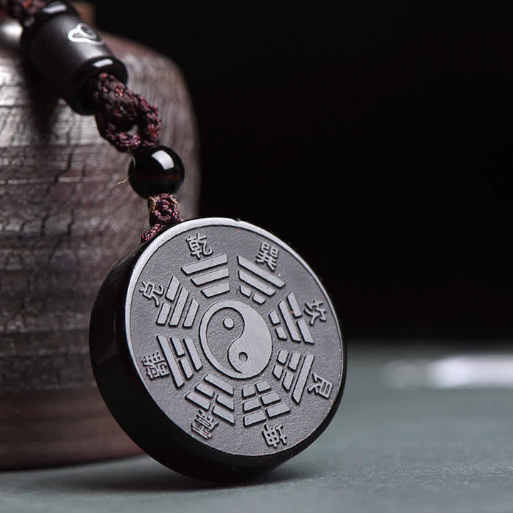 Buddha Stones Czarny Obsydian Bagua Yin Yang Siła Naszyjnik Wisiorek - Czarny obsydian (oczyszczenie ♥ transformacja) - image 1