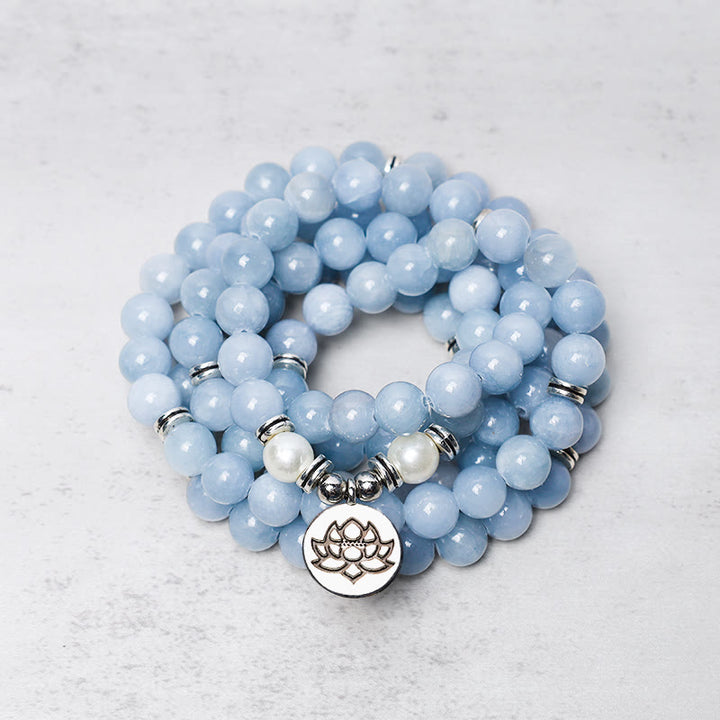 Buddha Stones 108 Mala Koraliki Akwamaryn Uzdrawiająca Bransoletka