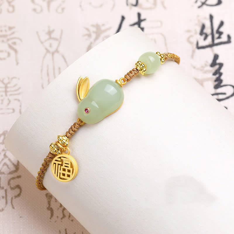 Buddha Stones Rok Królika Hetian Jade Szczęście Błogosławieństwo Bogactwo Bransoletka sznurkowa