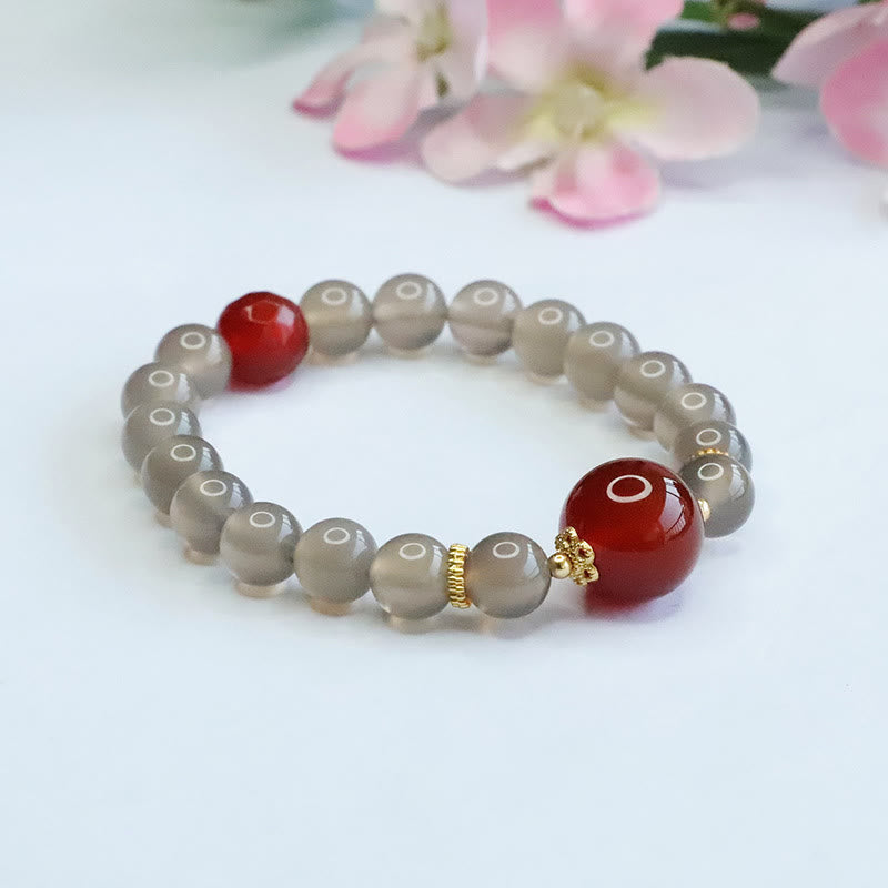Bransoletka z Buddha Stones Naturalny Szary Chalcedon Czerwony Agat Harmonia