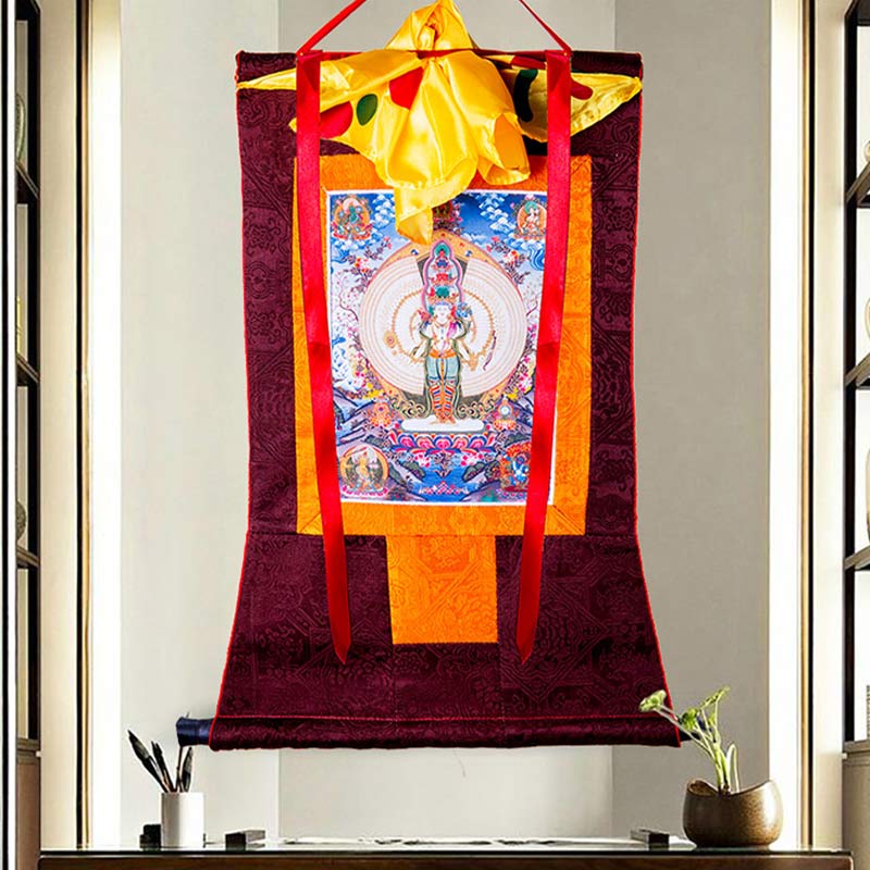Buddha Stones Tybetańskie Tysiącręki Awalokiteśwara Oprawione Thangka Błogosławieństwo Dekoracja - image 4