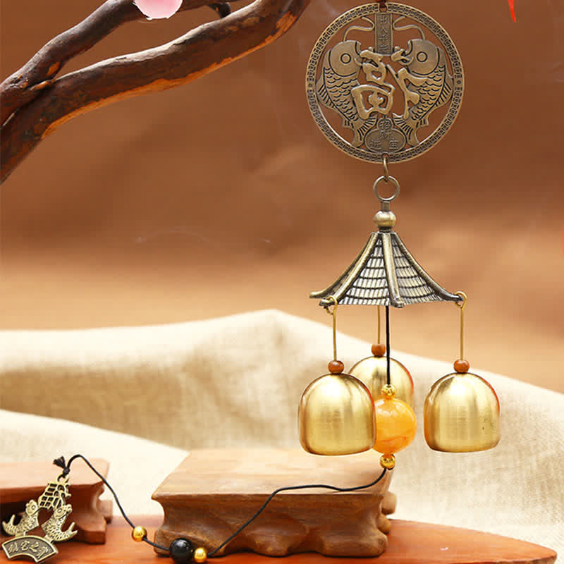 Feng Shui Miedziana Moneta Koi Ryba Bagua Kirin Dzwon Wiatrowy Dzwon Szczęścia Dekoracja Ścienna - Szczęście ryb Koi - image 1
