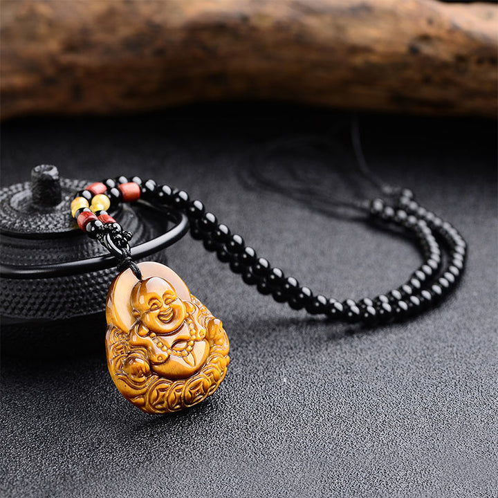 Naszyjnik z Buddha Stones Tygrysie Oko Śmiejący się Budda Błogosławieństwo - image 4