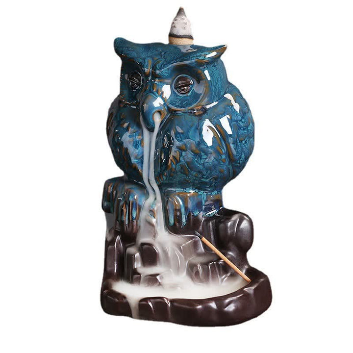 Buddha Stones Słodka Sowa Ceramiczna Fontanna Dymna Z Przepływem Wstecznym Medytacja Uzdrawiająca Kadzielnica Dekoracja