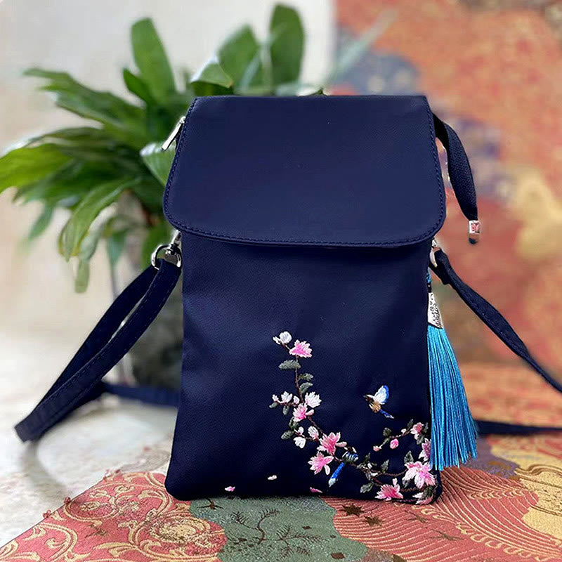 Buddha Stones Wodoodporna Ręcznie Haftowane Kwiaty Lotosu Torba Crossbody Torba Na Ramię Torba Na Telefon Komórkowy