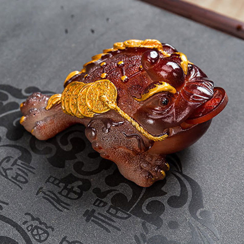 Buddha Stones Zmieniające Kolor FengShui Bogactwo Szczęśliwa Żaba Miedziana Moneta Herbata Zwierzę Żywica Figurka Dekoracja