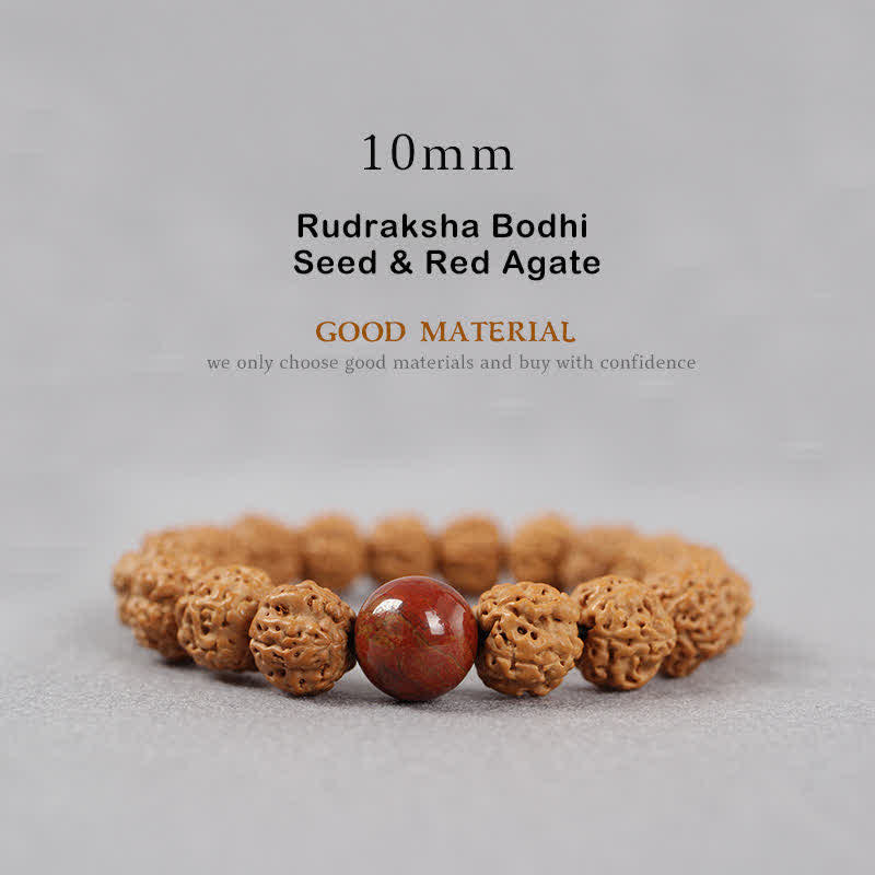 Buddha Stones Tybet Rudraksha Bodhi Nasiona Dzi Koralik Bursztyn Turkus Bransoletka Bogactwo - 10 mm - Nasiona Rudraksha Bodhi i czerwony agat - image 14