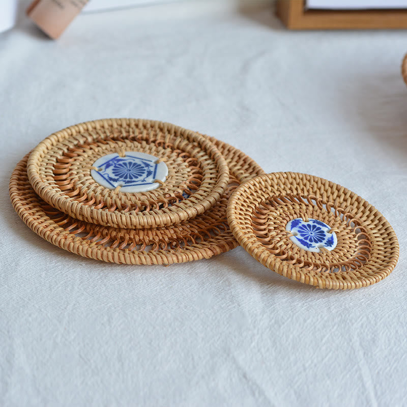 Ceramiczny Kwiatowy Wzór Rattanowy Podkładka Pod Kubek Pod Filiżankę - image 0