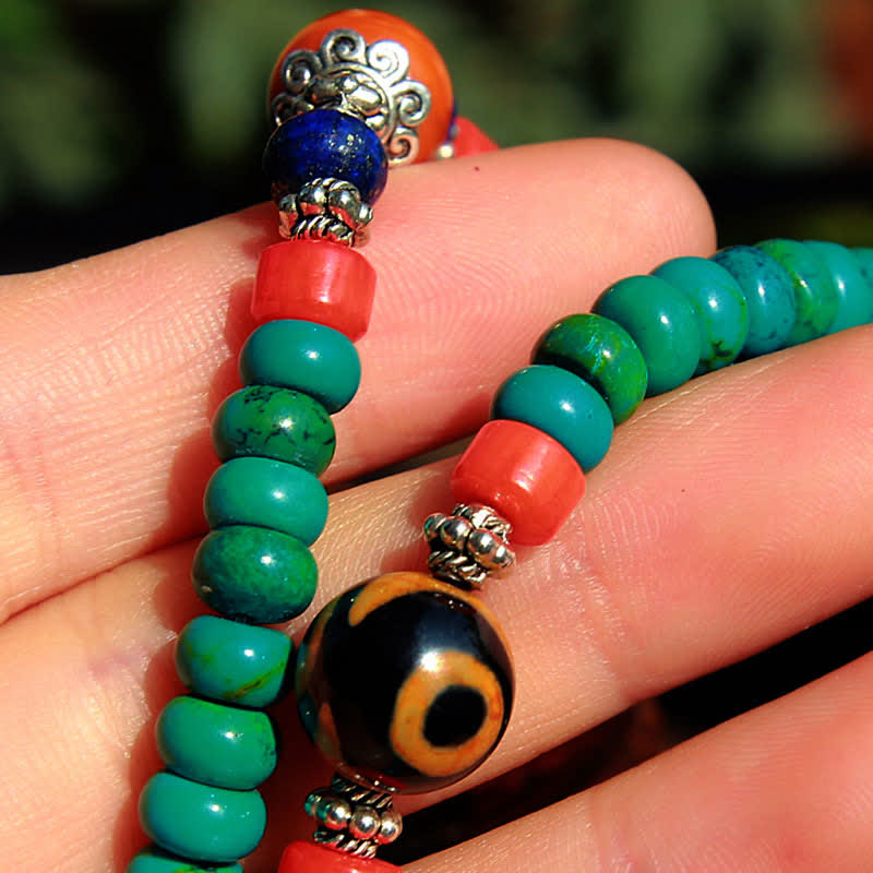 Buddha Stones 108 Mala Koraliki Tybetański Turkus Dzi Koraliki Ochrona Bransoletka