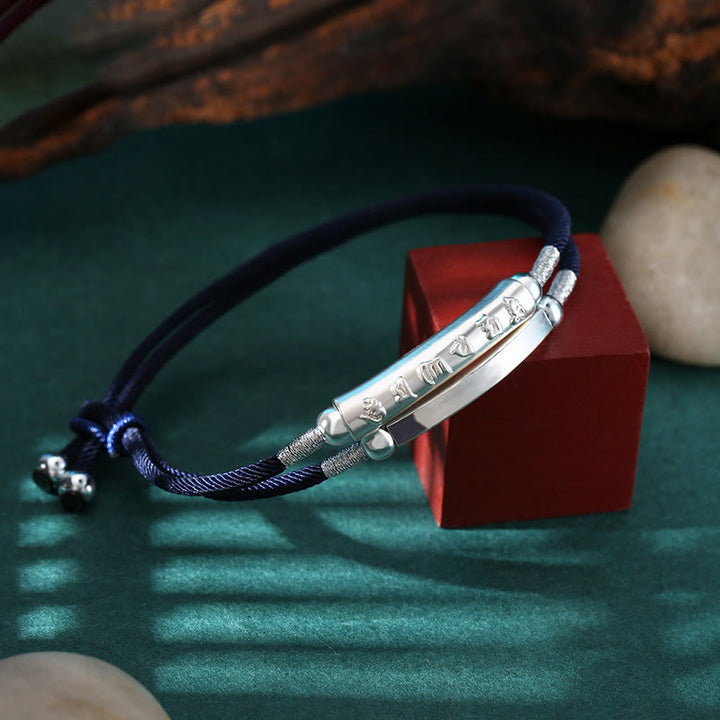 Buddha Stones 999 Srebro Sterling Ręcznie robione Om Mani Padme Hum Peace Braided Bransoletka
