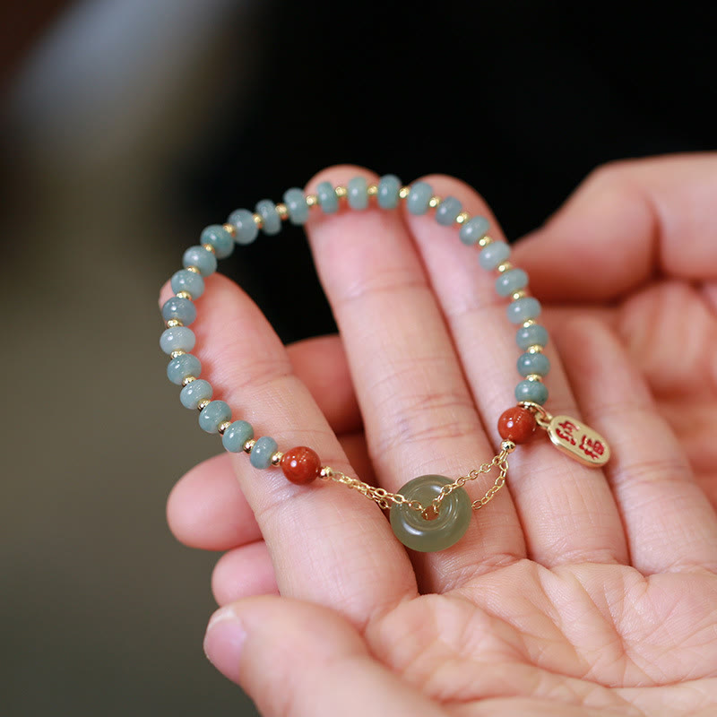 Buddha Stones Naturalny Hetian Jade Czerwony Agat Klamra Pokoju Bransoletka Szczęście Fortuna