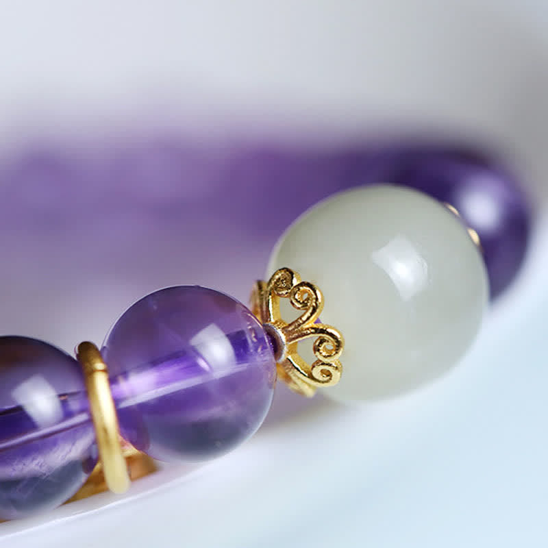 Buddha Stones Naturalny Ametyst Kryształ Hetian Jade Healing Charm Bransoletka