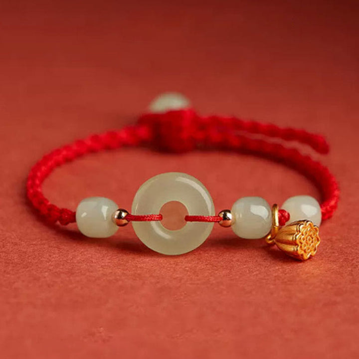Bransoletka z okrągłym zapięciem z Buddha Stones, jadeitu, lotosu, szczęścia, obfitości i bogactwa - Lotus-Red (obwód nadgarstka 14-18 cm) - image 3