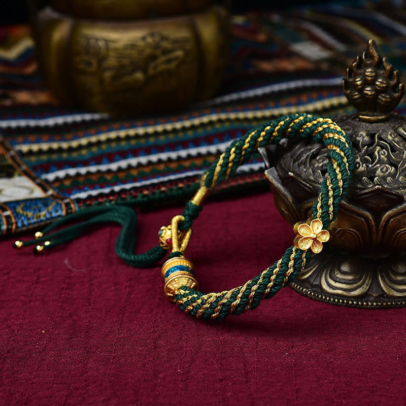 Buddha Stones Tybet Ręcznie Robione Pięć Bogów Bogactwa Szczęścia Thangka Amulet Koło Modlitewne Kwiatowy Urok Bransoletka Z Tkanego Sznurka