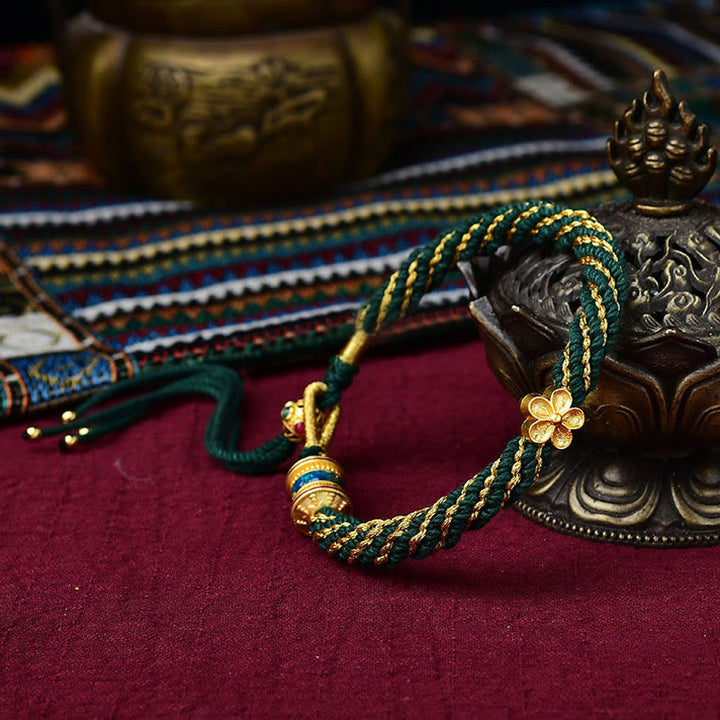 Buddha Stones Tybet Ręcznie Robione Pięć Bogów Bogactwa Szczęścia Thangka Amulet Koło Modlitewne Kwiatowy Urok Bransoletka Z Tkanego Sznurka