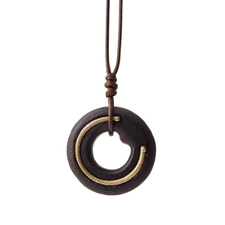 Buddha Stones Zen Circle Ebony Wood Peace Calm Naszyjnik Wisiorek - image 31