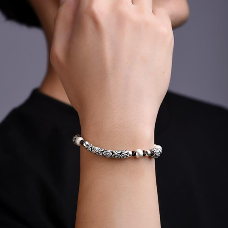 Buddha Stones Tybet Ręcznie robione Miedź 999 Srebro Sterlingowe Bransoletka z Sznurka Pomyślny Chmura Bogactwo - image 4